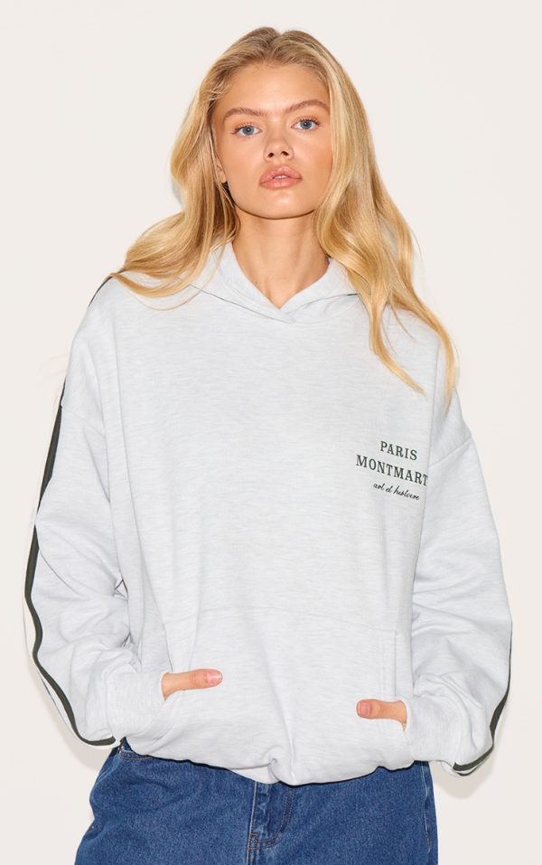 Ash Grey Premium Piping Sleeve Paris Montmartre Embroidered Sweatshirt