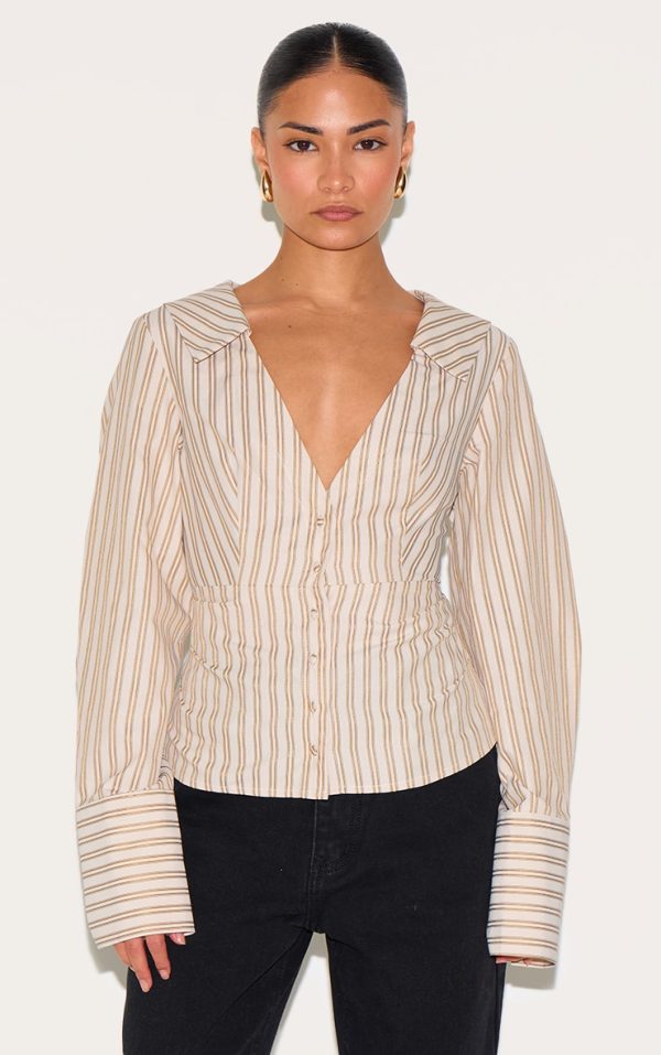 Petite Taupe Pinstripe Shirt