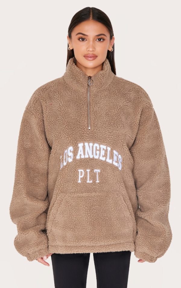 Taupe Quarter Zip Pocket Detail Fleece
