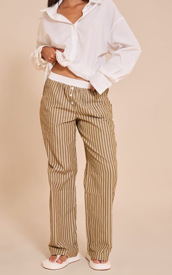Chocolate Pinstripe Cotton Poplin Contrast Waistband Pant