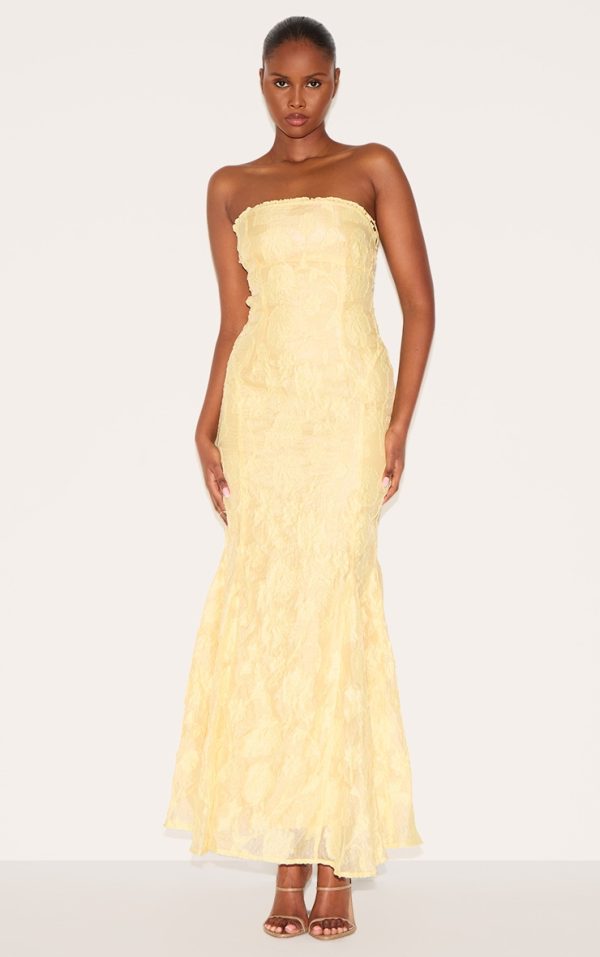 Lemon Textured Lace Up Back Maxi Dress