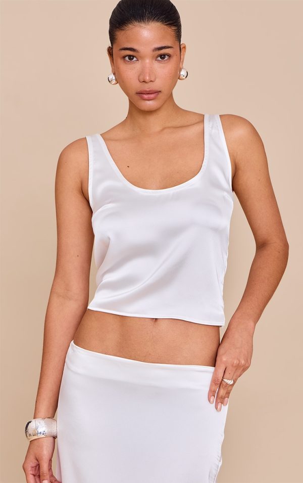 Cream Satin Scoop Neck Cami Top