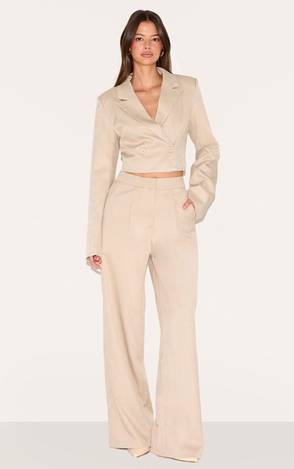 Pale Grey Tailored Woven Wide Leg Pants