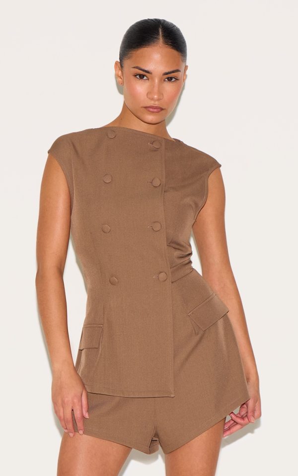 Petite Mushroom Sleeveless Tailored Romper