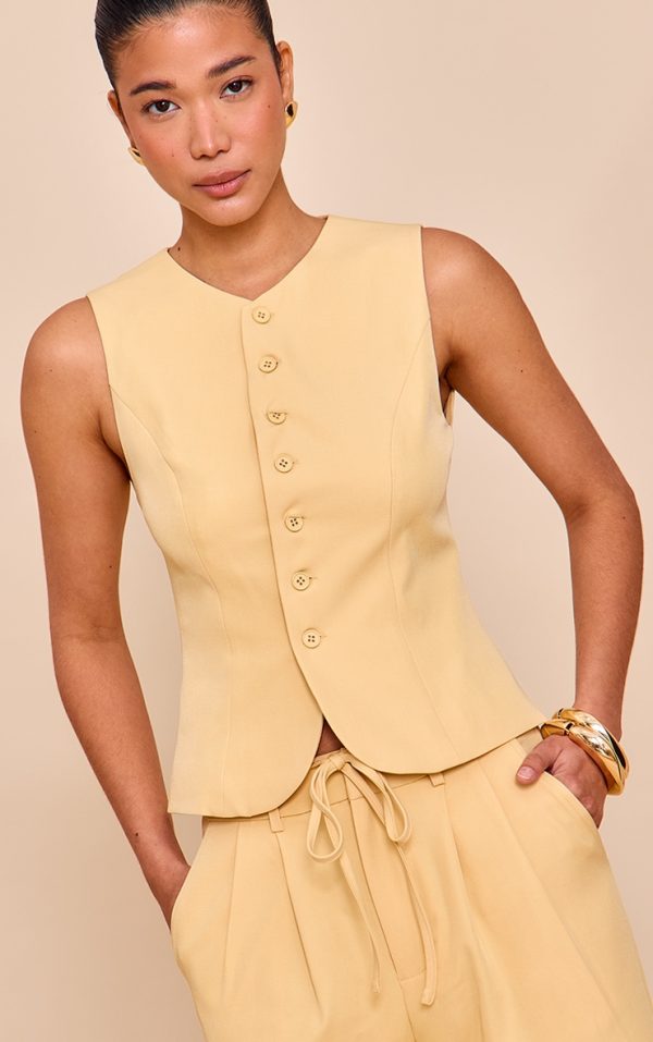 Butter Yellow Tailored Woven Vest