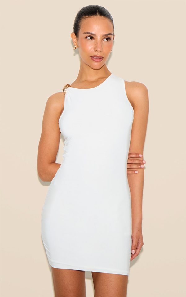 Petite White Gold Strap Detail Slinky Mini Dress