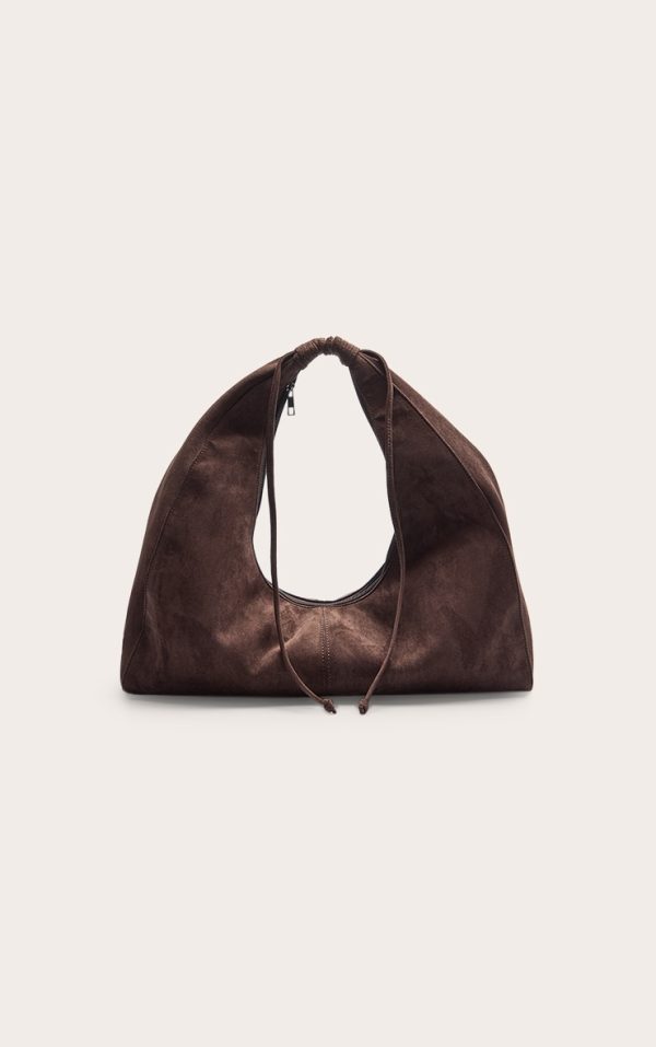 Chocolate Faux Suede Slouchy Shoulder Bag