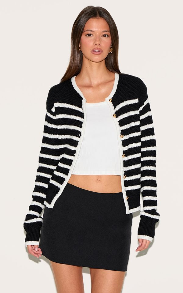 Black Stripe Knitted Cardigan