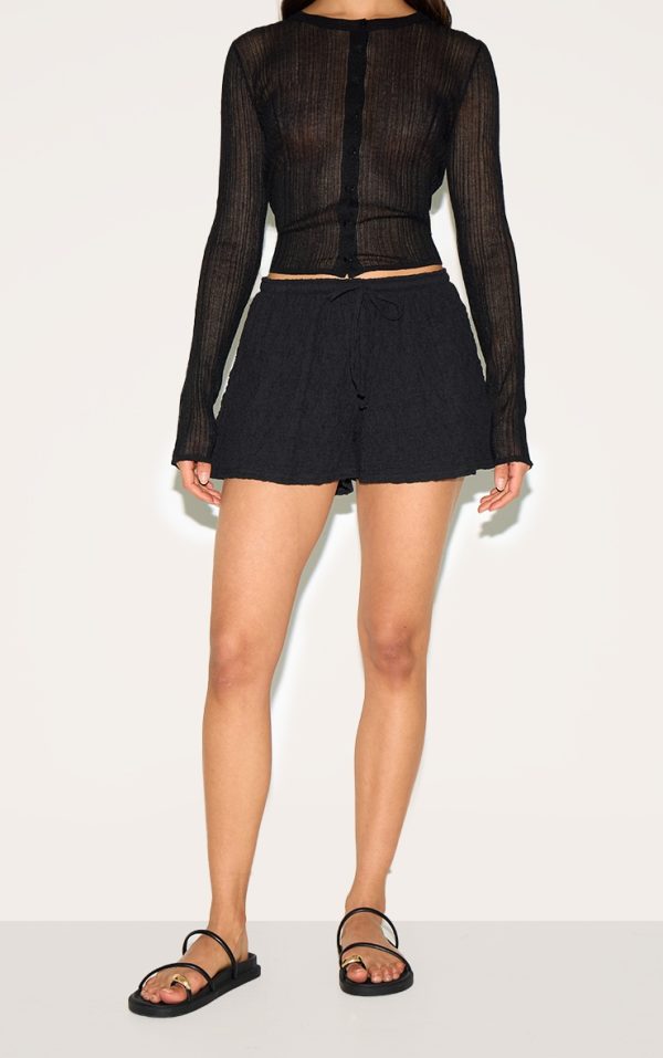 Black Textured Jersey Drawstring Floaty Shorts