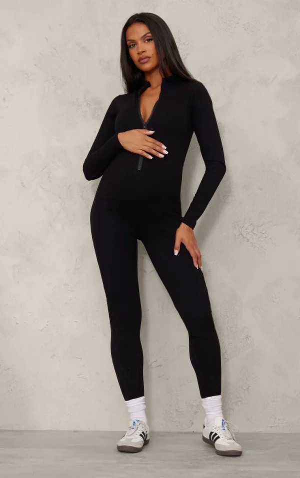Maternity Black Snatched Sculpt Long Sleeve Jumpsuit