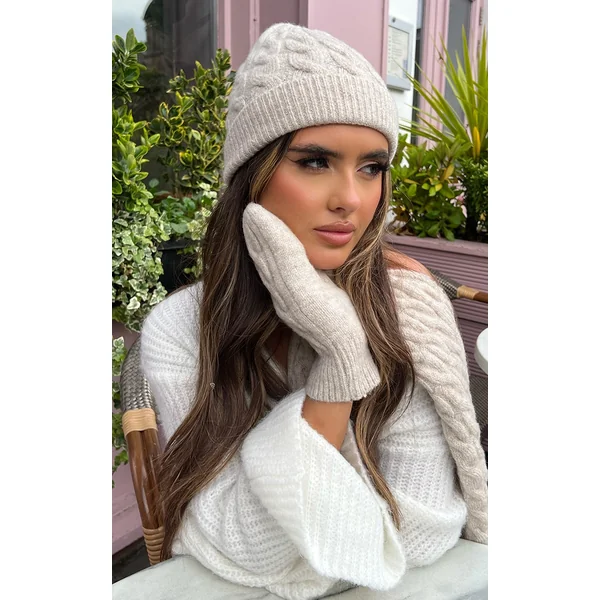 Beige Cable Knit Beanie