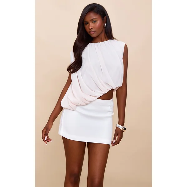 Beige Chiffon Bubble Hem Sleeveless Long Top