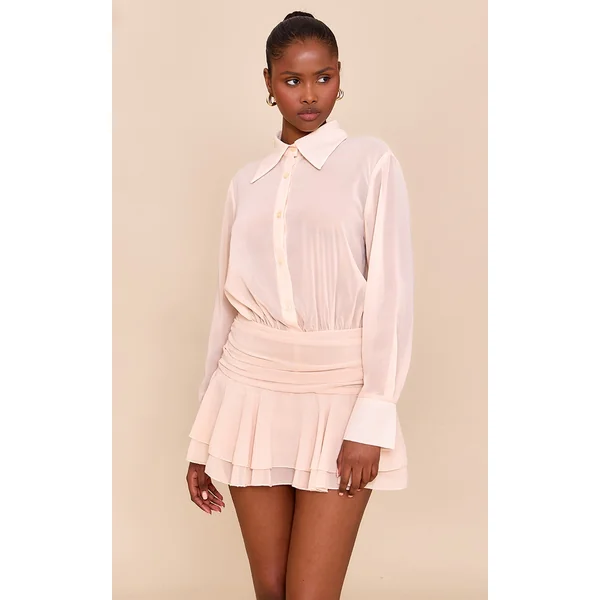 Beige Chiffon Sheer Waist Detail Romper