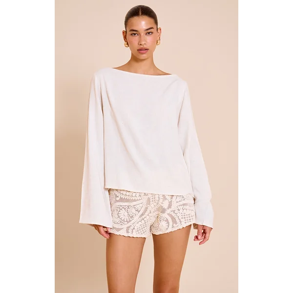 Beige Lightweight Woven Long Sleeve Oversized Top
