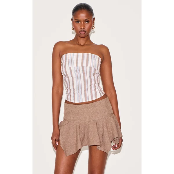 Beige Lightweight Woven Striped Foldover Bandeau