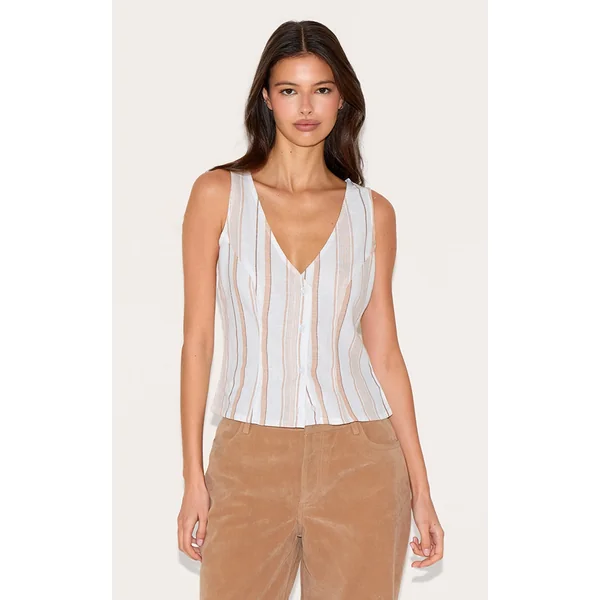 Beige Lightweight Woven Striped Vest