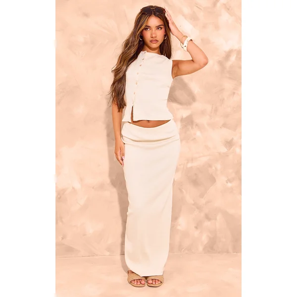 Beige Ribbed Maxi Skirt