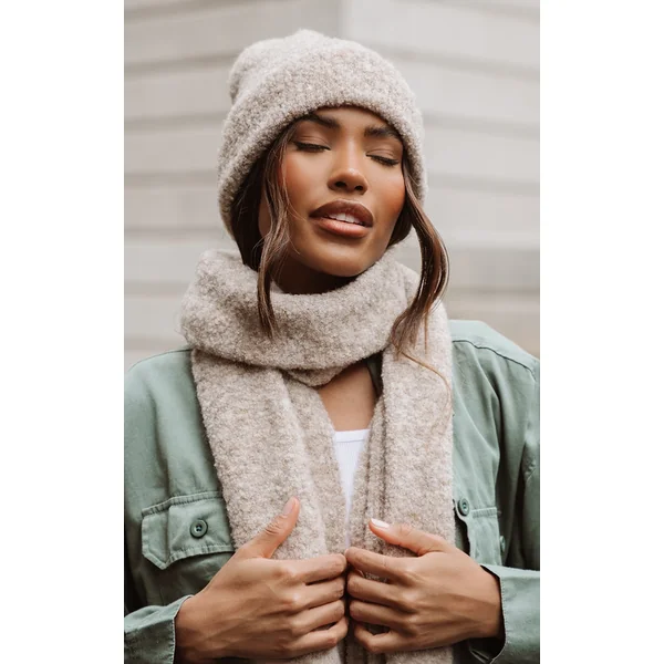 Beige Soft Ribbed Knit Beanie