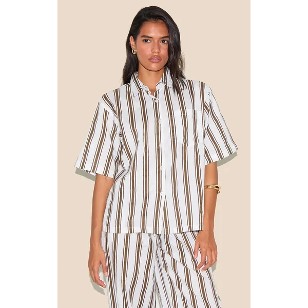Beige Striped Oversized Linen look Shirt
