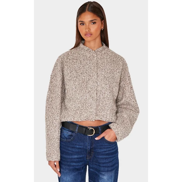 Beige Textured Wool Look Pocket Detail Jacket