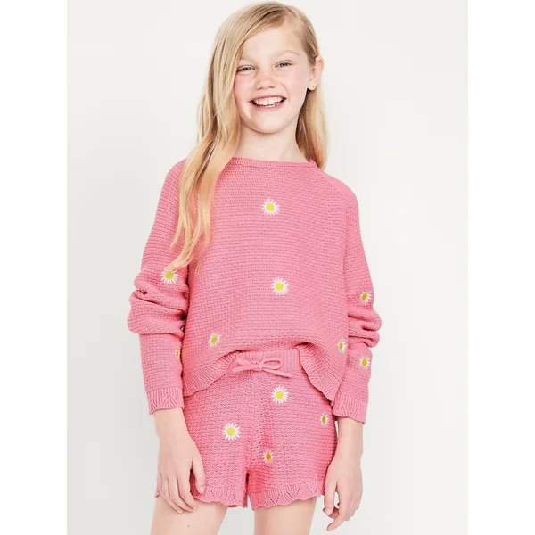 Bell-Sleeve Crochet Sweater - Light Peony