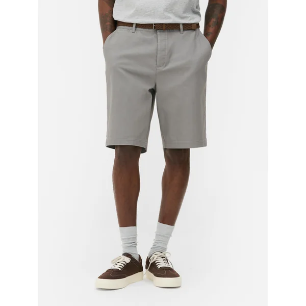 Belted Chino Shorts - Gray