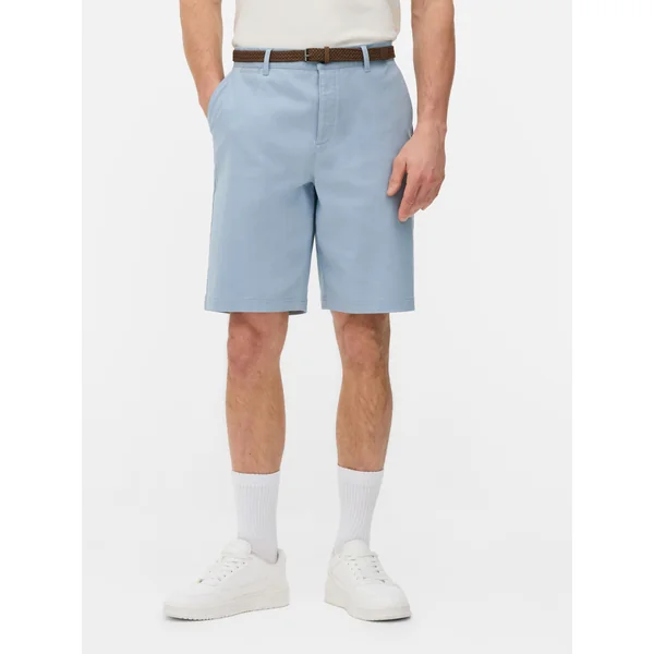 Belted Chino Shorts - Light Blue