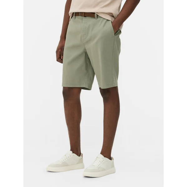 Belted Chino Shorts - Light Green