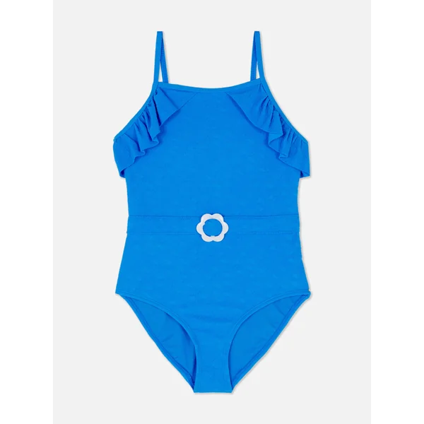 Belted Ruffle Swimsuit - Blue