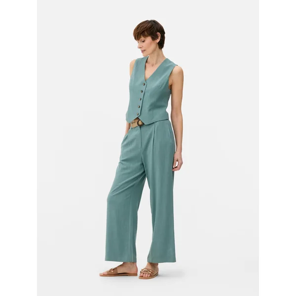 Belted Straight Leg Pants - Green