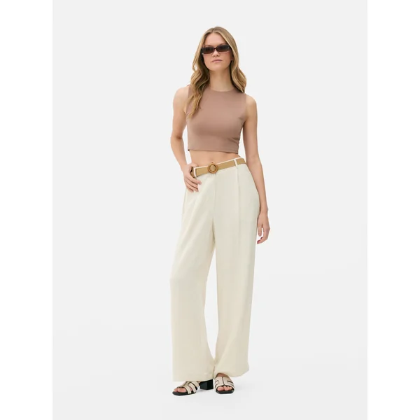Belted Straight Leg Pants - Natural