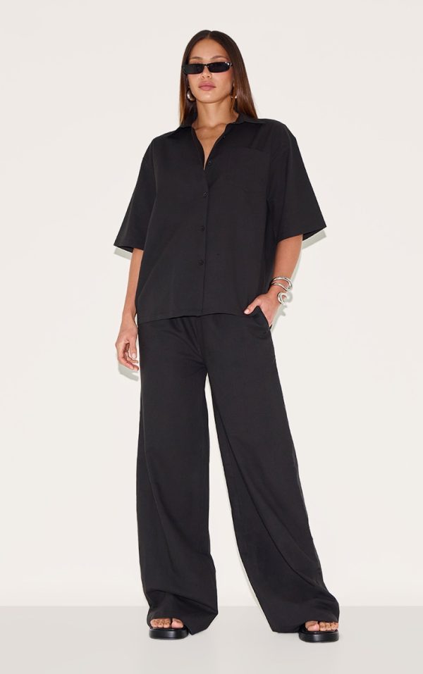 Tall Black Linen Look Wide Leg Pants