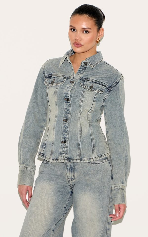 Vintage Long Sleeve Cinch Waist Denim Jacket