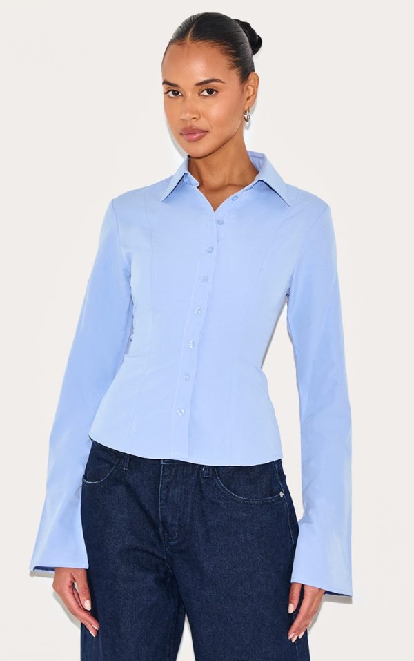 Light Blue Cotton Fitted Shirt