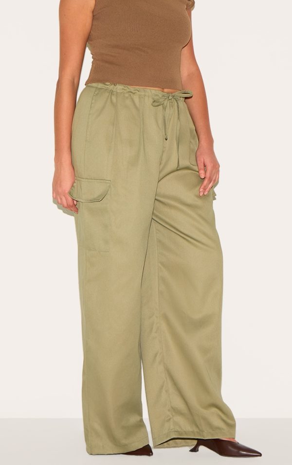 Plus Khaki Tie Waist Cargo Pant