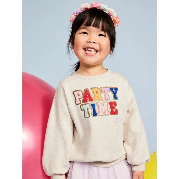 Birthday French-Terry Graphic Sweatshirt for Toddler Girls - Oatmeal Heather