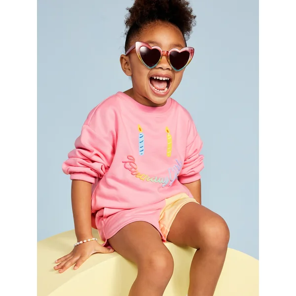 Birthday French-Terry Graphic Sweatshirt for Toddler Girls - Pink About It