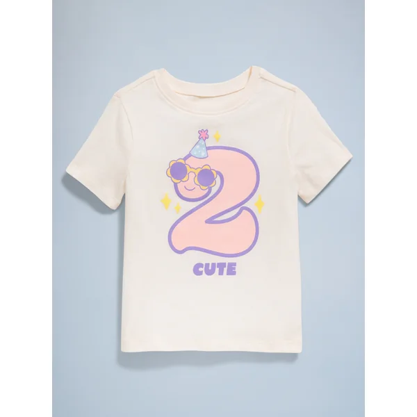 Birthday Graphic T-Shirt for Toddler Girls - Creme