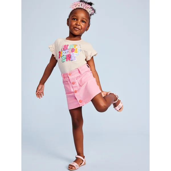 Birthday Graphic T-Shirt for Toddler Girls - Oatmeal Heather