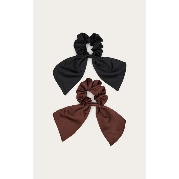 Black 2 Pack Satin Bow Scrunchie