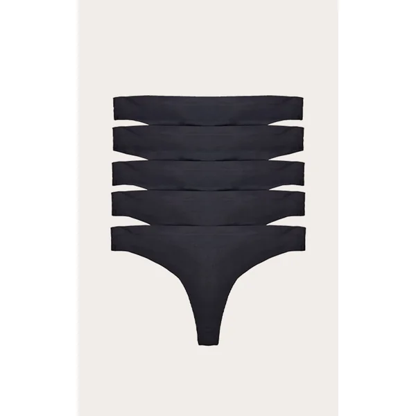 Black 5 Pack No Vpl Thongs