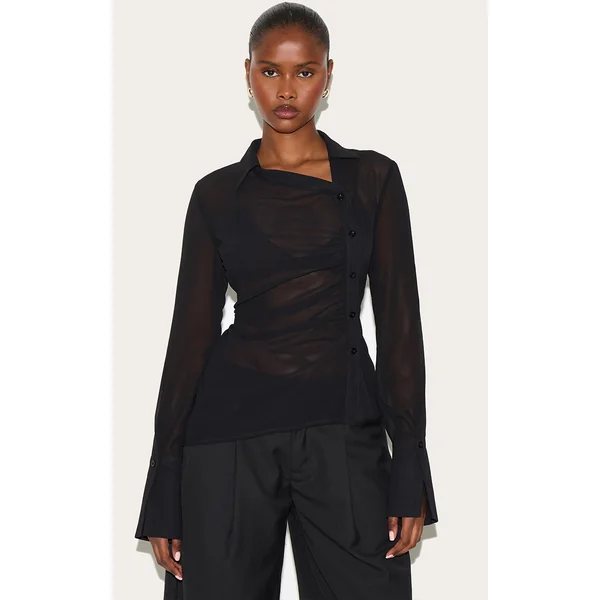 Black Asymmetric Chiffon Shirt