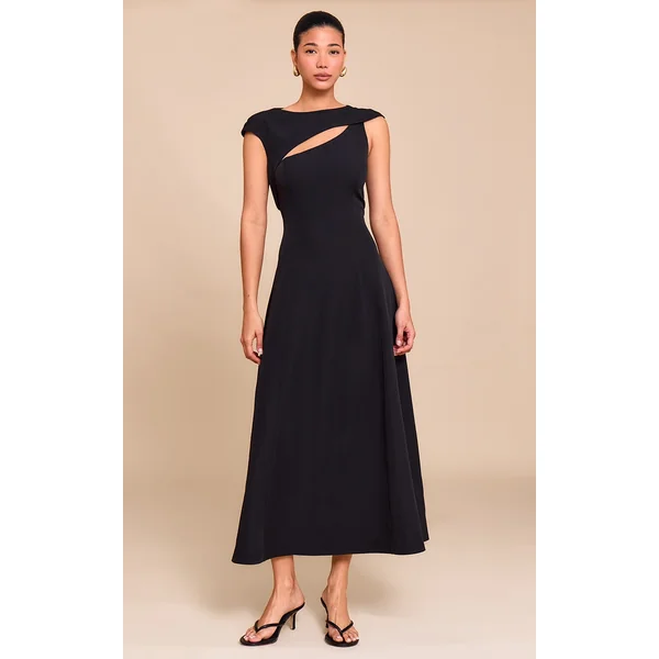 Black Asymmetric Cut Out Detail Midaxi Dress