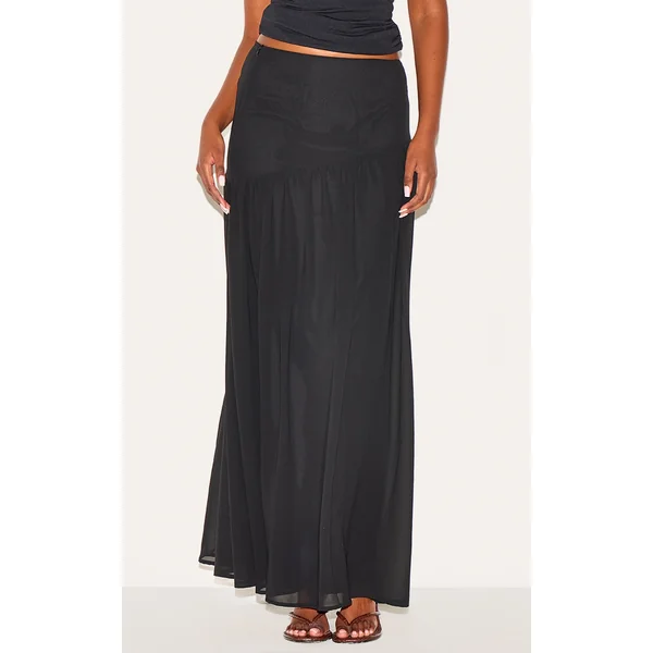 Black Asymmetric Drop Waist Maxi Skirt