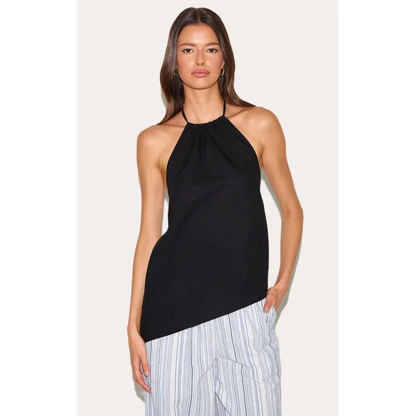 Black Asymmetric Hem Long Top