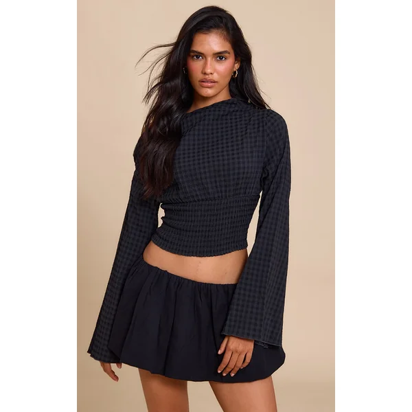 Black Asymmetric Ruched Detail Top