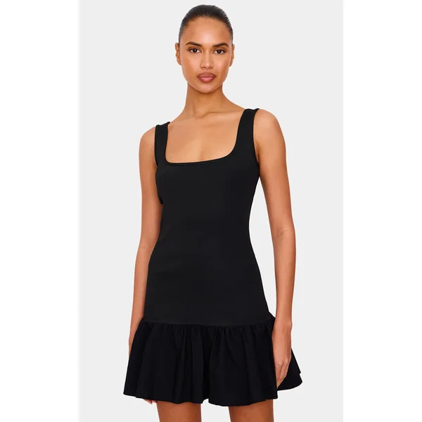 Black Bandage Dropped Waist Mini Dress