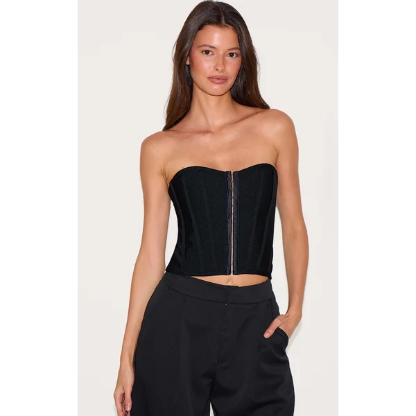 Black Bandage Hook And Eye Structured Corset
