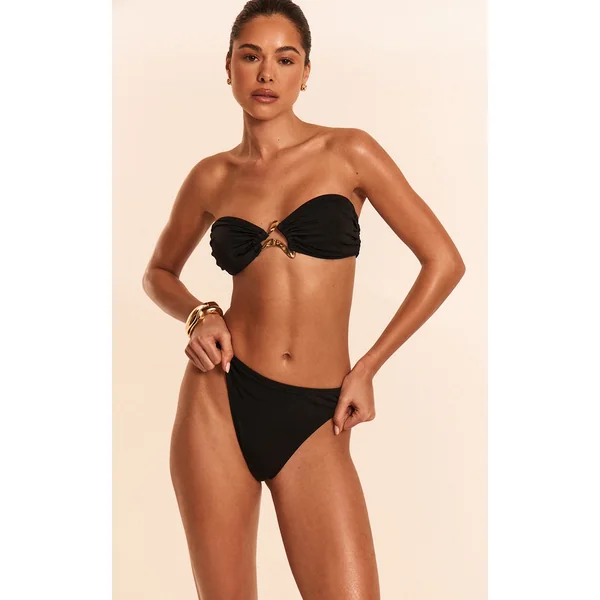 Black Bandeau Gold Trim Bikini Set