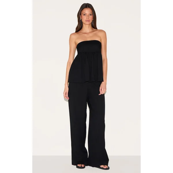 Black Bandeau Peplum Detail Jumpsuit